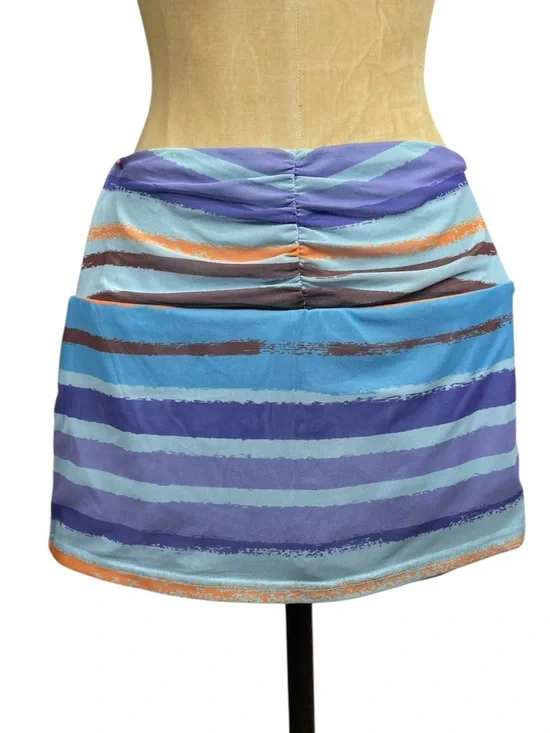 Tiger Mist Mini Skort SM Blue Striped Ruched Mesh Y2K Island Summer Stretch - Picture 2 of 12